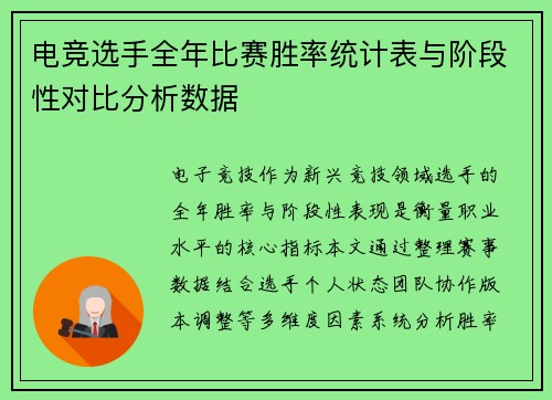 电竞选手全年比赛胜率统计表与阶段性对比分析数据